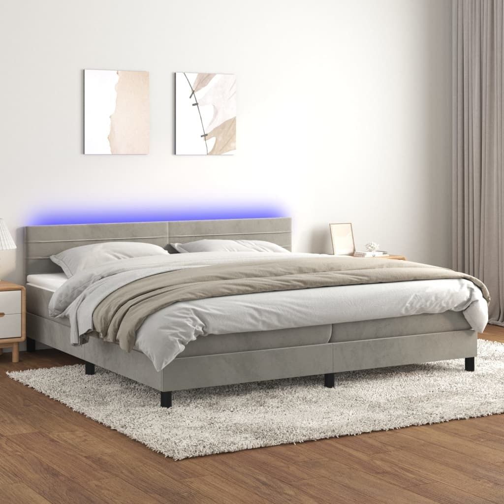 Maison Exclusive - Boxspringbett mit Matratze & LED Hellgrau 200x200 cm Samt