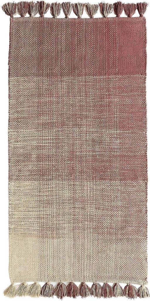 Handwebteppich - 70 x 140 cm - Altrosa - mit Farbverlauf und Quasten