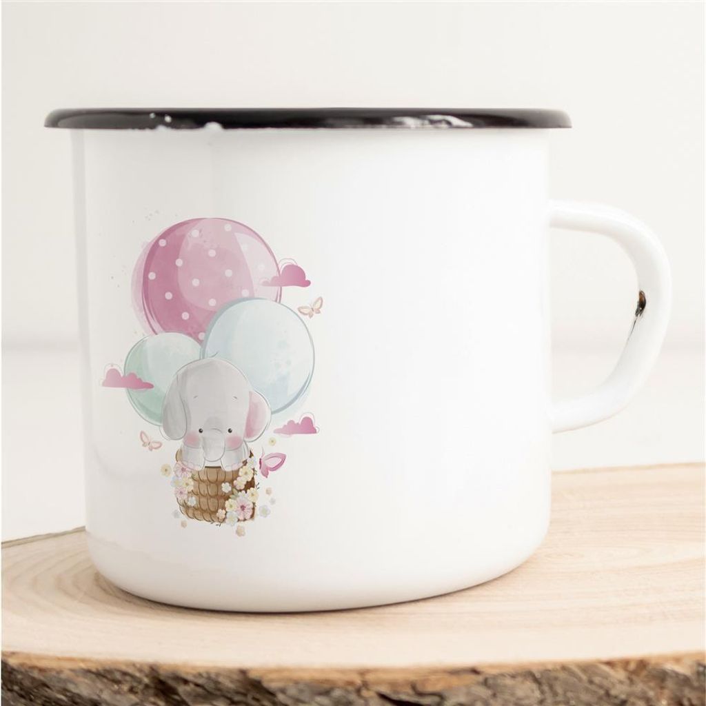 Huuraa Emaille Tasse Süßer Baby Elefant Geschenk Kaffeebecher Vintage 300ml Süßer Baby Elefant Präsent
