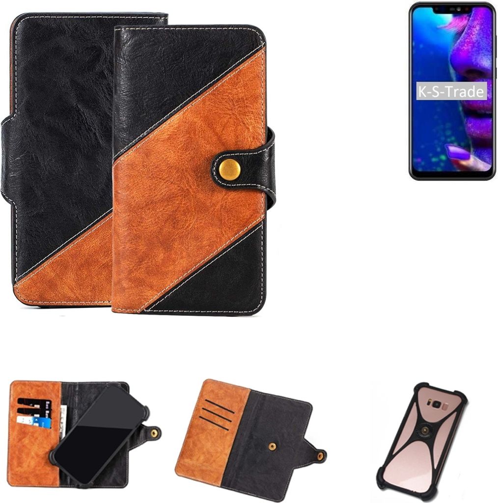 K-S-Trade Handyhülle Schutzhülle Bookstyle Case Wallet-Case kompatibel mit Allview Soul X5 Pro Handy Cover Bumper Klapphülle schwarz hellbraun 1x