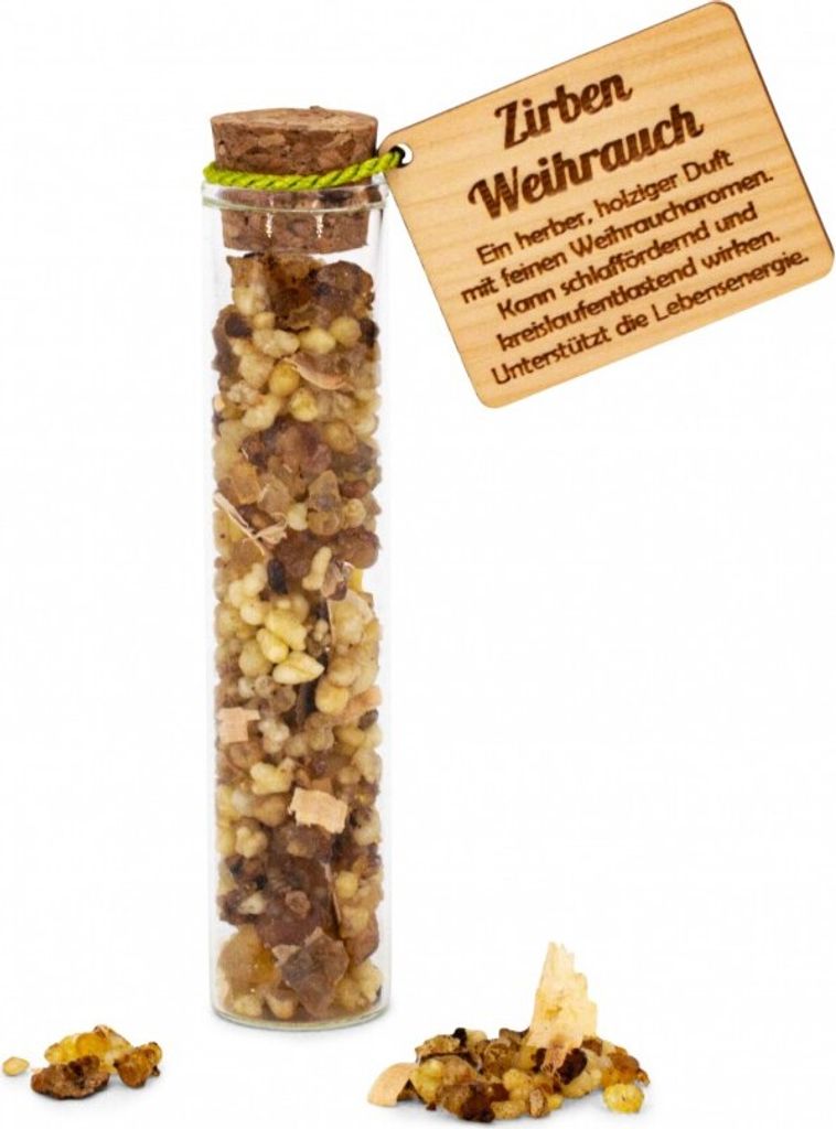 Handverlesenes Natur Räucherwerk mit Zirbenholz, Weihrauch, Myrrhe & Zirbenöl 20g
