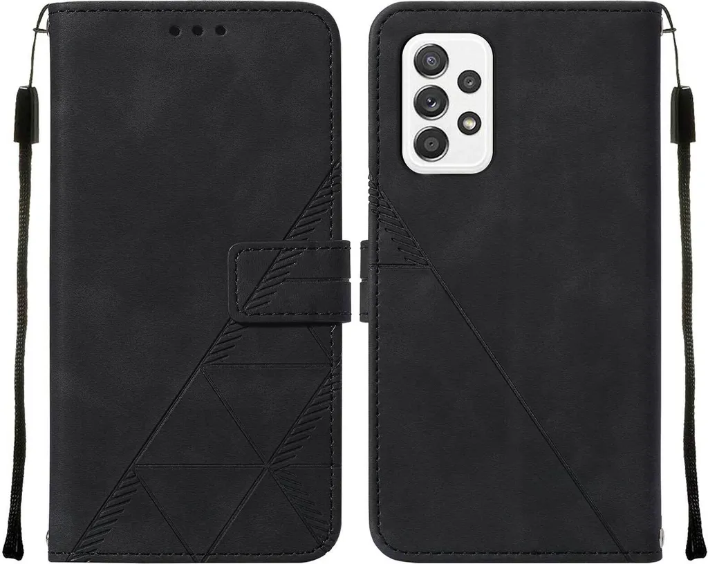 Custodia in pelle flip per Samsung Galaxy A72 4G / 5G custodia con design a portafoglio con goffratura, porta carte e supporto nero