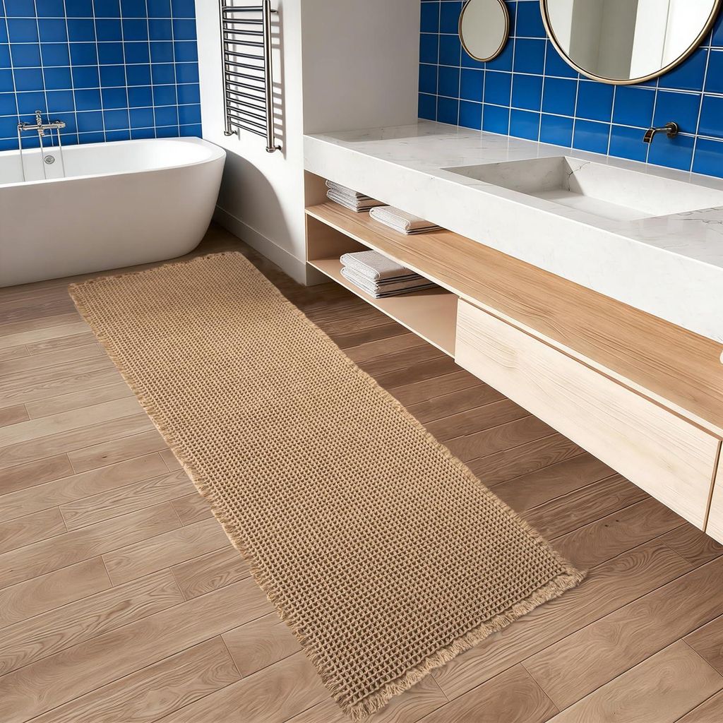 Badematte, graue Boho-Badematte, Badezimmerteppich, waschbare Badematte, rutschfeste Duschmatte für Wohnzimmer, Schlafzimmer und Badezimmer (braun...