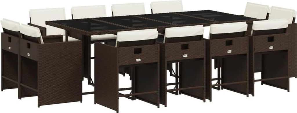 13-tlg. Garten-Essgruppe mit Kissen Braun Poly Rattan