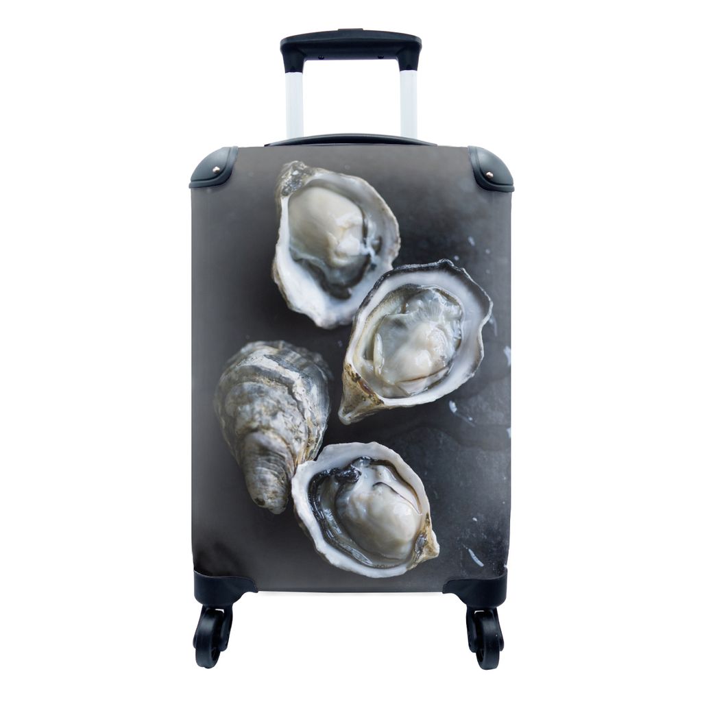 MuchoWow Koffer Handgepäck Trolley Rollkoffer Kleine Reisekoffer mit 4 Rollen - Rohe Austern - Cabin Size < 55x40x23 cm & 55x40x20 cm - Fotokoff...