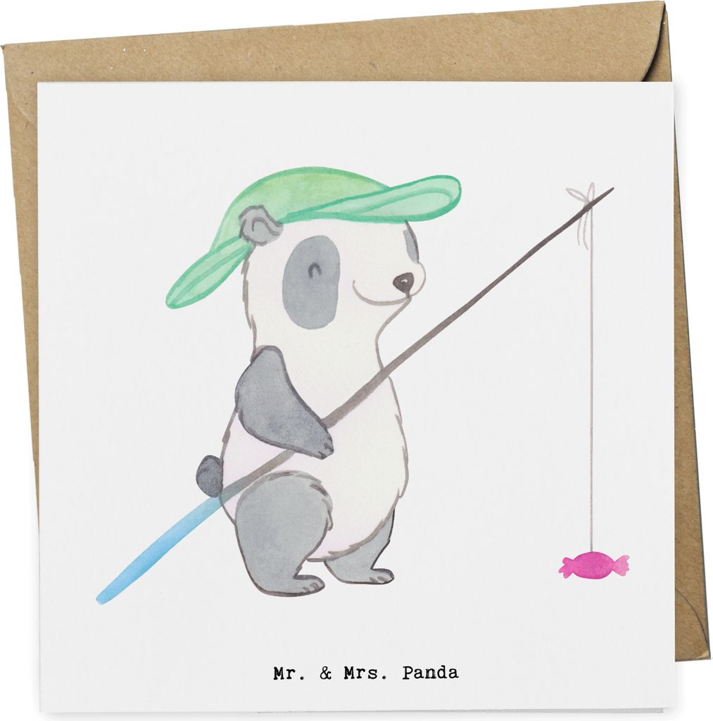Mr. & Mrs. Panda Grußkarte Panda Angeln - Weiß - Geschenk, gehen, Hobbyangler, Angler, faltkarte, anlasskarte, Angelsport, Glückwunschkarte, dop...