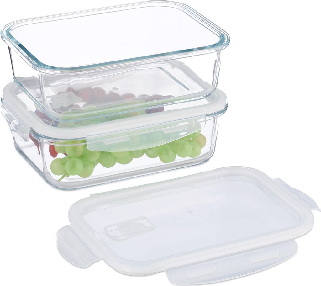 Relaxdays Glasbehälter mit Deckel, 2er Set, 1520ml, Produktbild 
