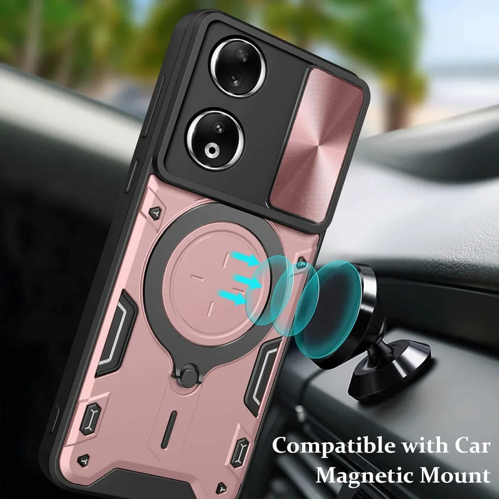 HAOYE Cover per Honor 90 Lite con Girevole Anello, Traslucido Custodia con Supporto Magnetico Auto, Silicone TPU e PC Doppio Strato Protettiva Bumper