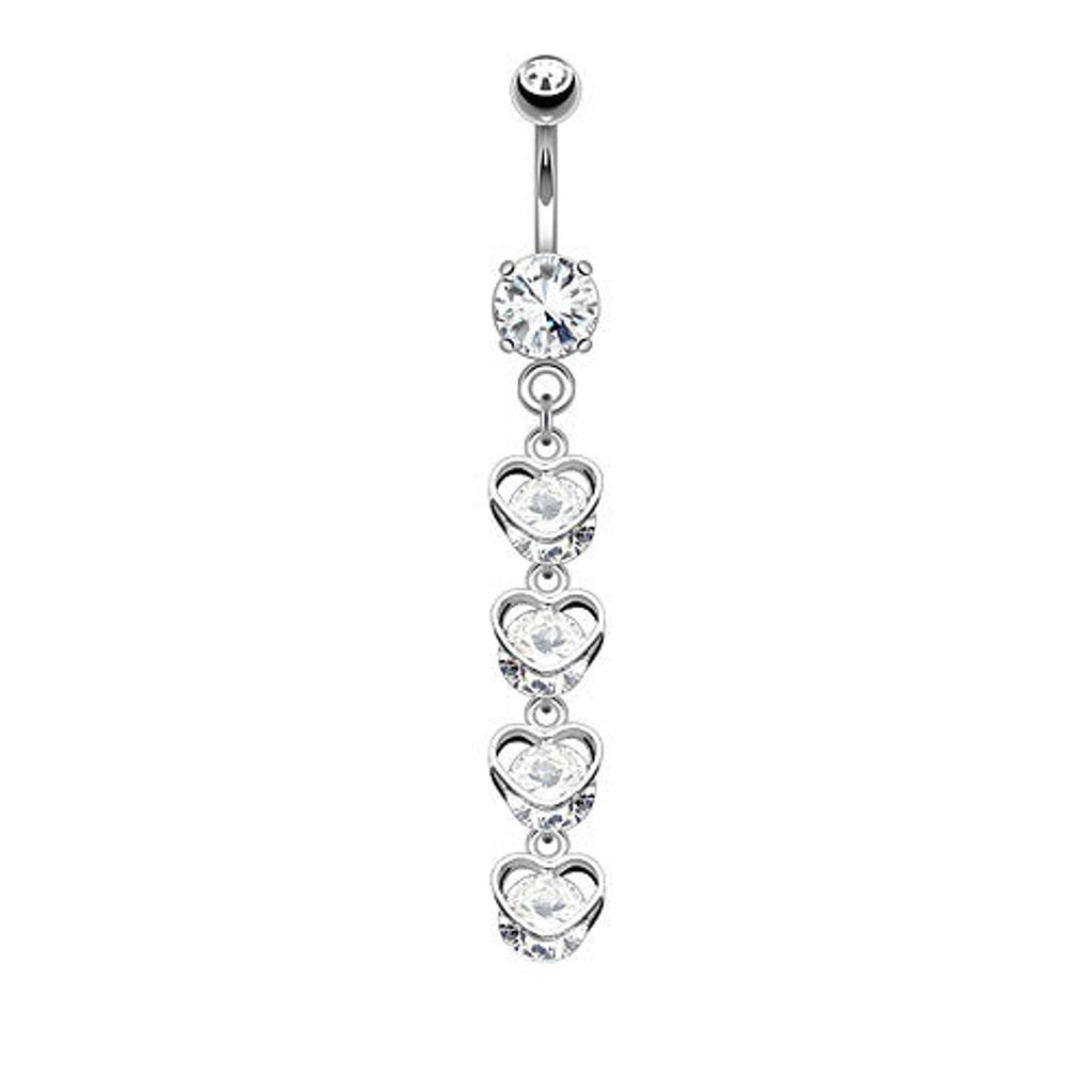 Taffstyle Bauchnabelpiercing Bauchnabelpiercing mit 4 Herzen in einem Kristall Ketten Anhänger, Silber