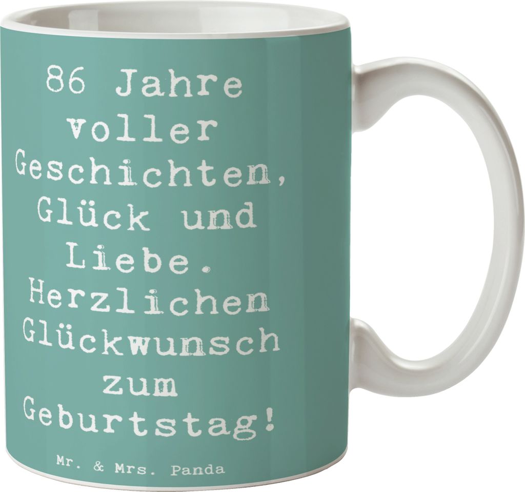 Mr. & Mrs. Panda Tasse Spruch 86. Geburtstag - Meeresbrise - Geschenk, Ehrentag, Kaffeebecher, Zuneigung, Happy Birthday, Geschenktasse, kostbare M...