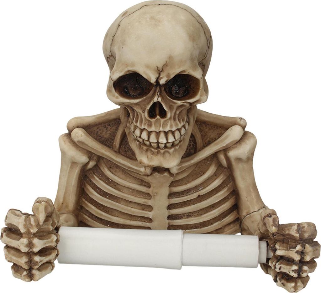 Totenkopf Toilettenpapierhalter Wandhalterung Toilettenpapierrollen Aufbewahrungshalter Harz Skelett Figur Gothic Badezimmer Accessoire