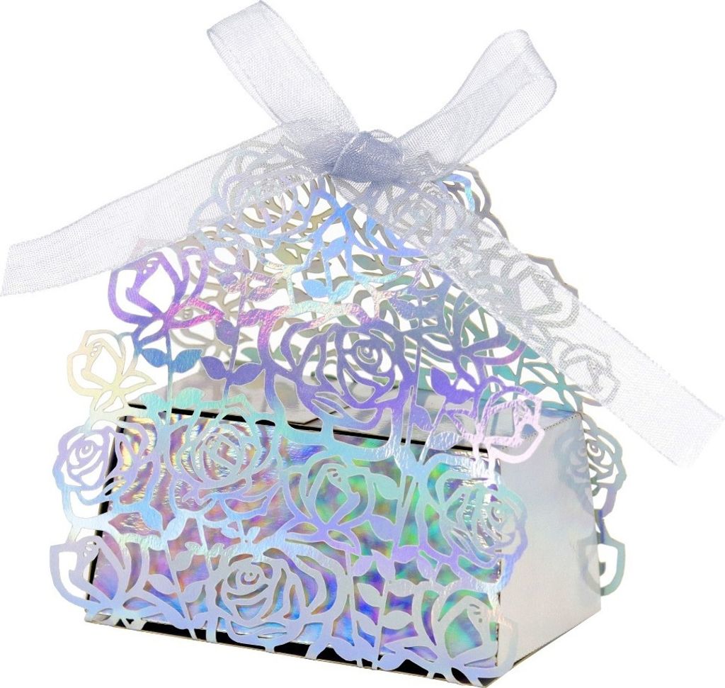 50 Pack Laser Cut Rose Favor Boxen, Kreative Handtasche Form Hochzeit Favors Candy Boxen Mit Bändern, Kleine Geschenk-Boxen