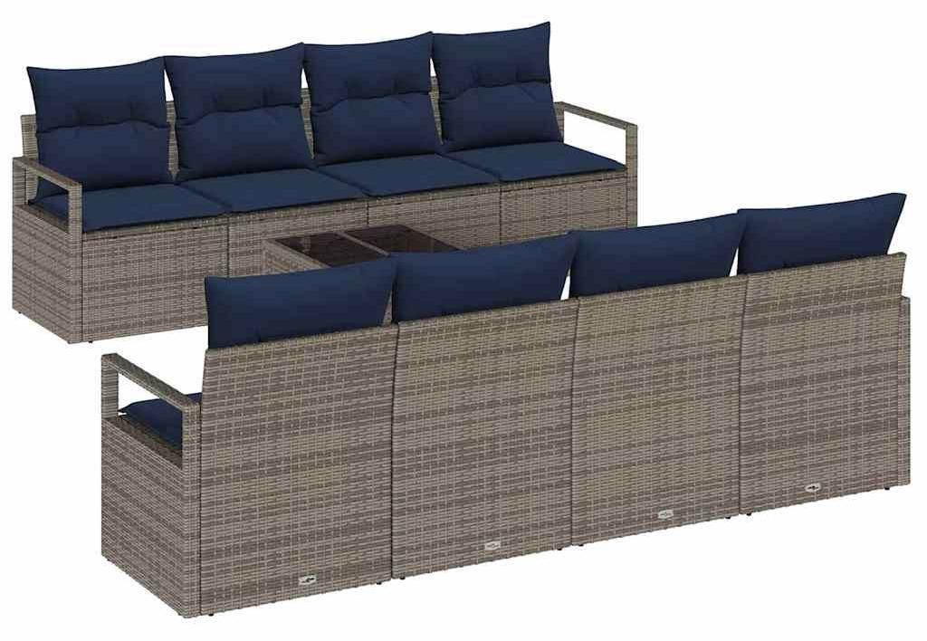 "im Sonderangebot" Sofa Set mit Kissen 7 pcs moderner Stil - Relaxliege - Garten-Lounge-Set - Grau und Blau Poly Rattan - Gartensofas design 2026 3...