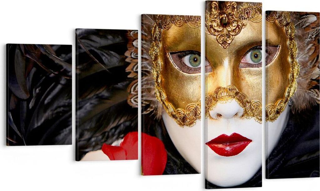 Bild auf Leinwand - Leinwandbild - Karnevalsmaske Maskottchen grüne Lippen - 100x60cm - Wand Bild - Wanddeko - Leinwanddruck - Bilder - Kunstdruck...