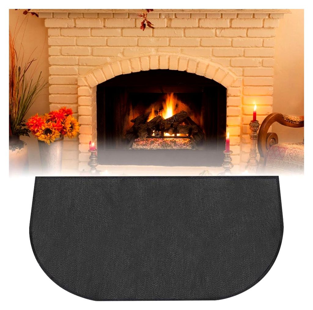 Feuerfeste Kaminmatte, 102 x 50 cm, Hitzeschutzmatte für Kaminofen, Halbrund, Funkenschutzplatte