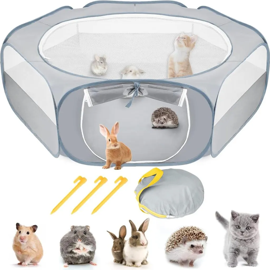 Parc pour petits animaux pliable avec porte latérale et filet noir 90cm