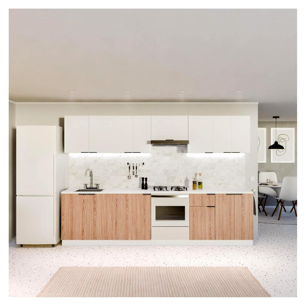 Küchenschrank mit Arbeitsplatte - Moderner Spülenunterschrank, 30 mm MDF, Soft-Close, Verstellbare Füße, Melaminbeschichtet, Weiß-Eiche Finish