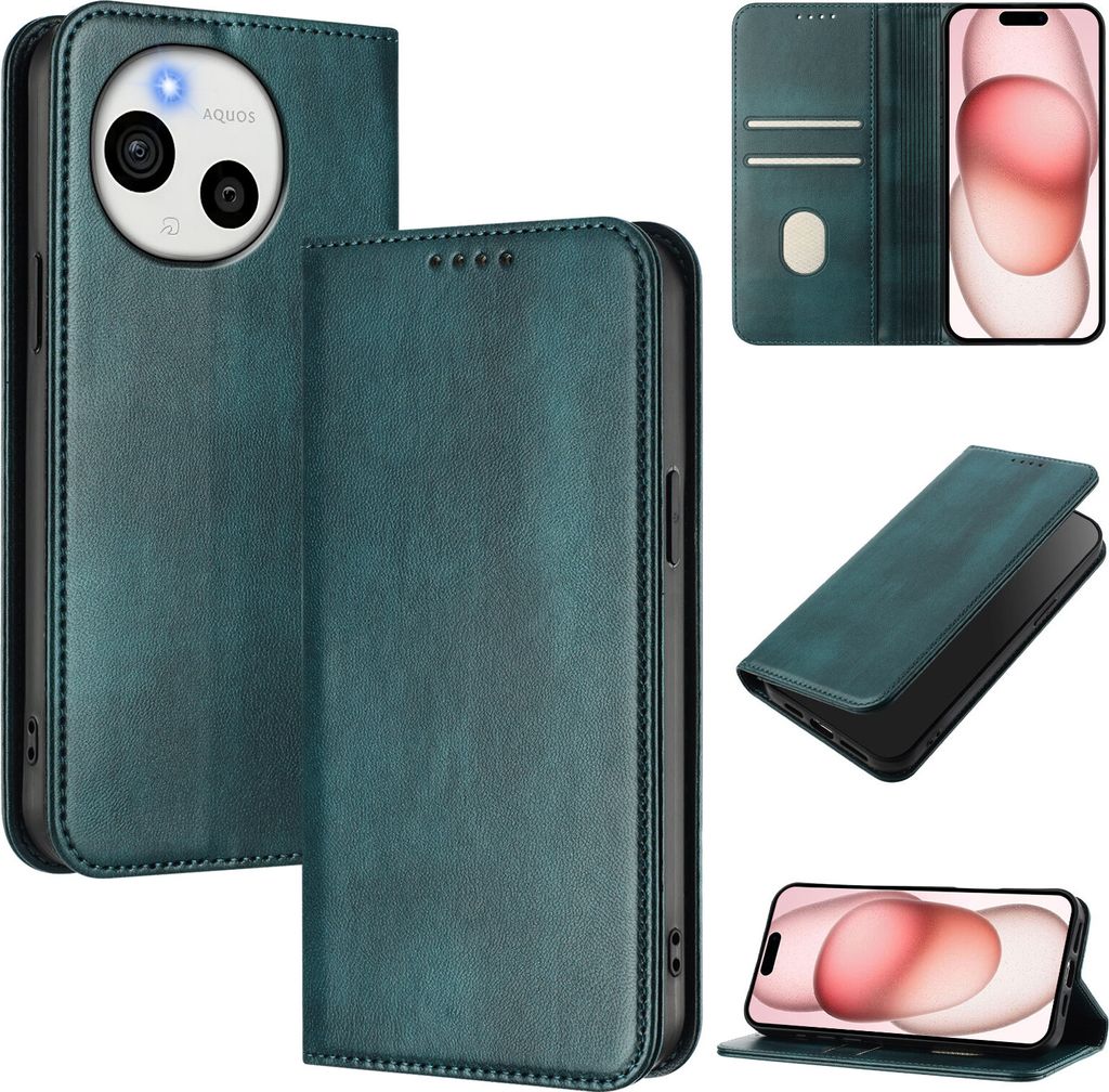Handyhülle für Sharp Aquos Sense 9 /SHG14/SH-53E, Vintage Leder RFID Schutz Kartenfach Standfunktion Magnetische Klapphülle Grün