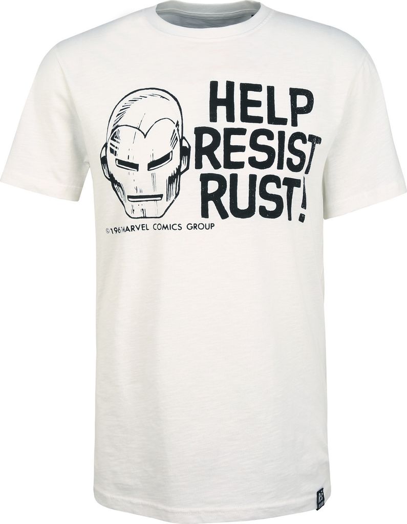 Recovered T-Shirt Marvel Help Resist Rust Ecru mit angesagtem Iron Man-Print Ecru XL