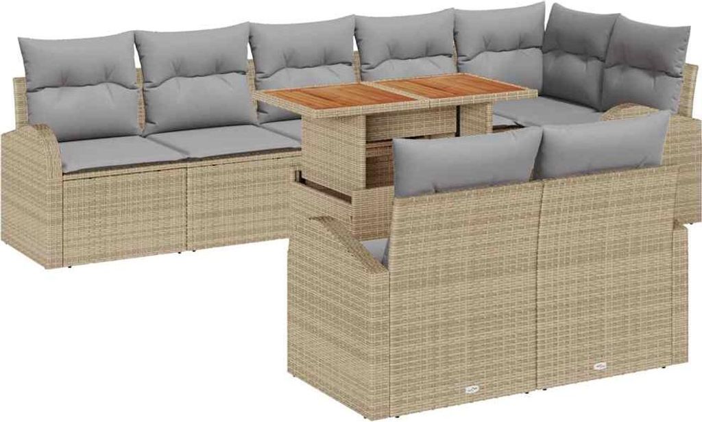 Garten-Sofa-Set mit Speicher 9 pcs Beige Poly Rattan