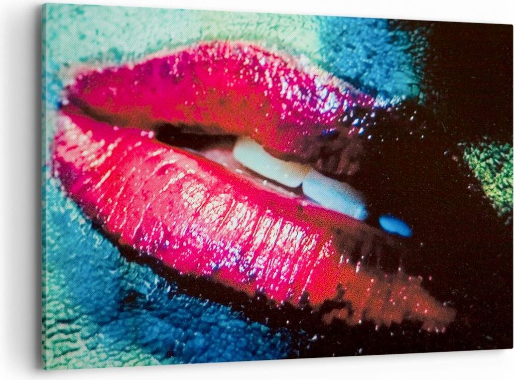 Bild auf Leinwand - Leinwandbild - Lippen Gesicht Frau - 120x80cm - Wand Bild - Wanddeko - Leinwanddruck - Bilder - Kunstdruck - Wanddekoration - L...