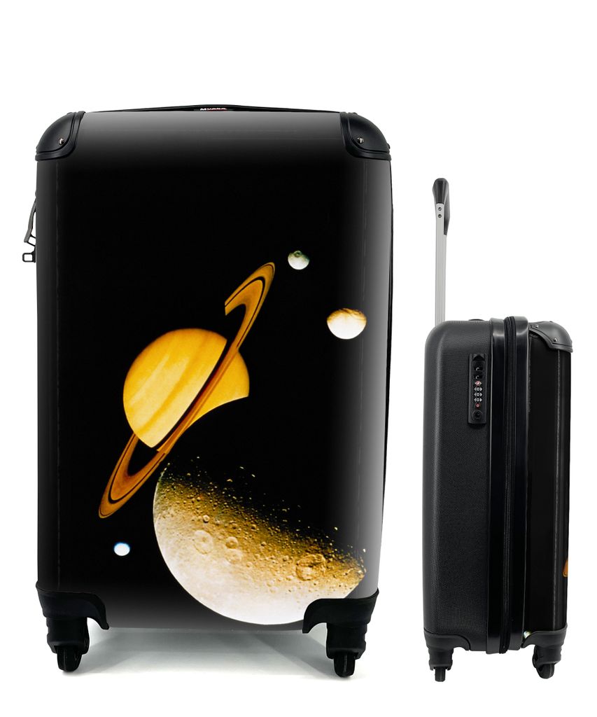 MuchoWow Koffer Handgepäck Trolley Rollkoffer Kleine Reisekoffer mit 4 Rollen - Saturn und seine Monde - Cabin Size < 55x40x23 cm & 55x40x20 cm ...