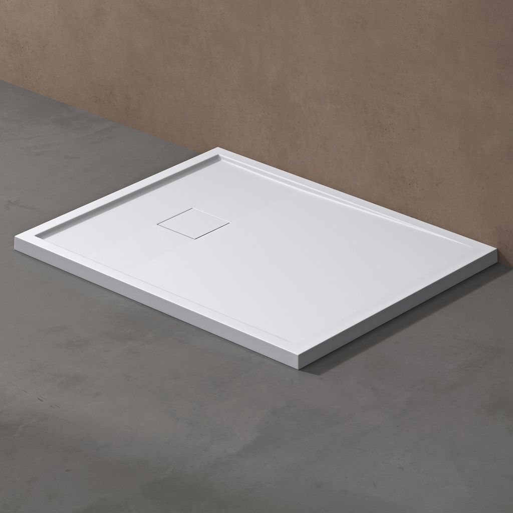 doporro Duschtasse Duschwanne 80x120x4 flach Mineralgusswanne Rechteckig Weiß auch bodenebene Montage für ebenerdige Dusche geeignet Geoma08W