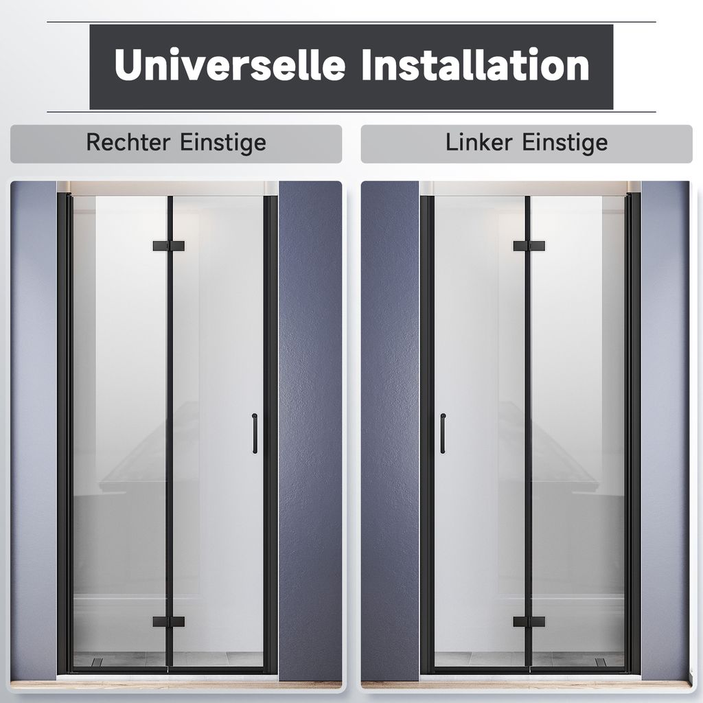 Duschtür Schwarz Nischentür Falttür 76x195cm Duschkabine Produktbild 8