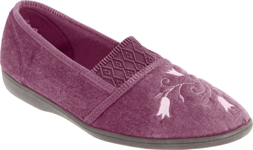 Sleepers Inez Damen Hausschuhe / Pantoffeln mit Blumen-Stickerei DF525 (36 EUR) (Marineblau)