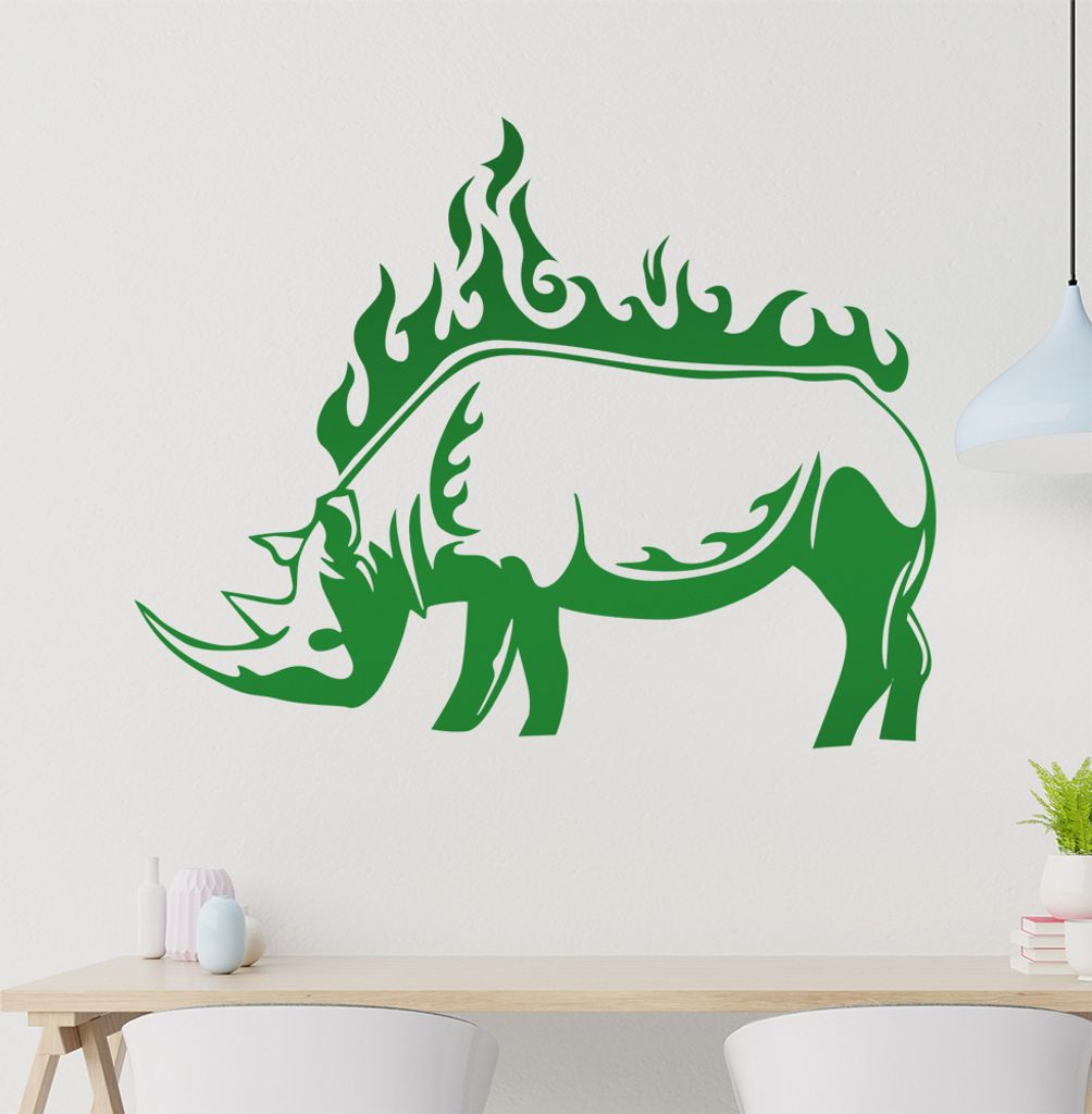 Nashorn Flammen Wandtattoo in 6 Größen - Wandaufkleber Wall Sticker - Dekoration, Küche, Wohnzimmer, Schlafzimmer, Badezimmer