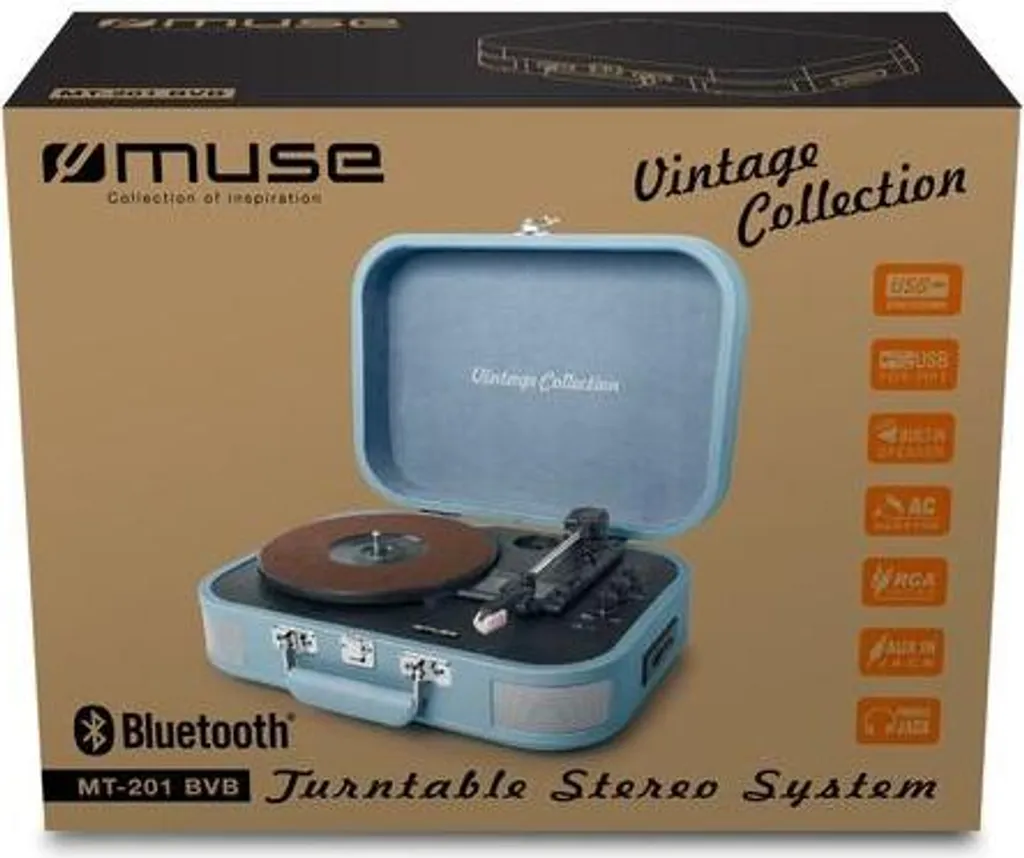 MT-201 BVB Platine vinyle Stéréo BT USB Vintage Bleu clair Muse - 4