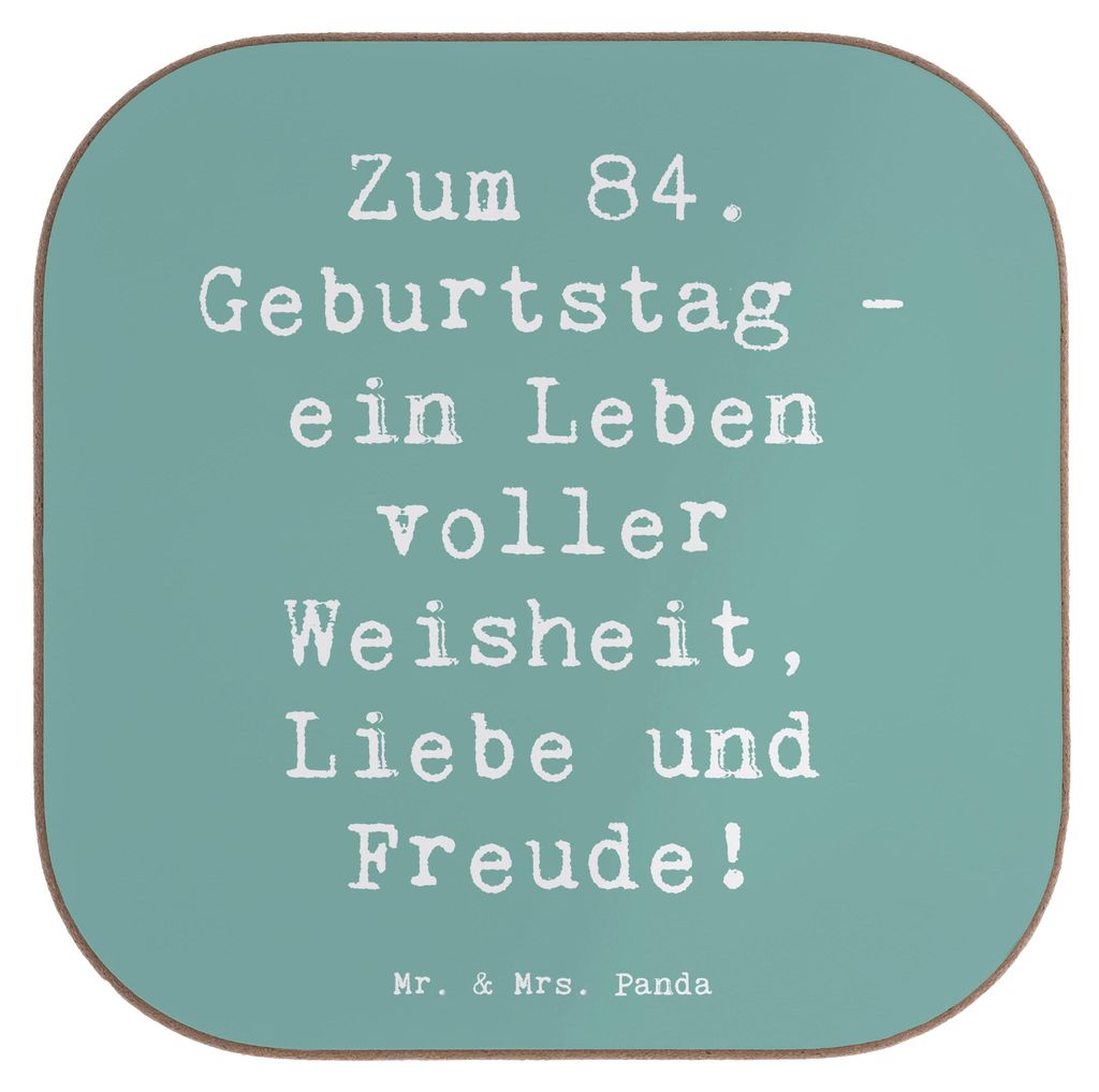 Mr. & Mrs. Panda Untersetzer Glas Spruch 84. Geburtstag - Meeresbrise - Geschenk, Jubiläum, Happy Birthday, Glückwunsch, Freude, gläseruntersetz...