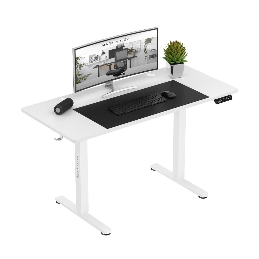 MARK ADLER Leader 7.0 | Höhenverstellbarer Schreibtisch Elektrisch Bürotisch Stehtisch | 120x60 cm | 3 Memory-Steuerung | Memoboard | Weiß