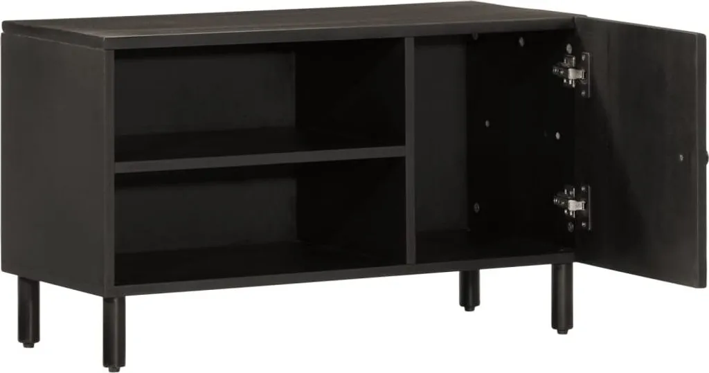 Base TV Nero Opaco 80cm Legno Mango Massello | Solido e Pratico