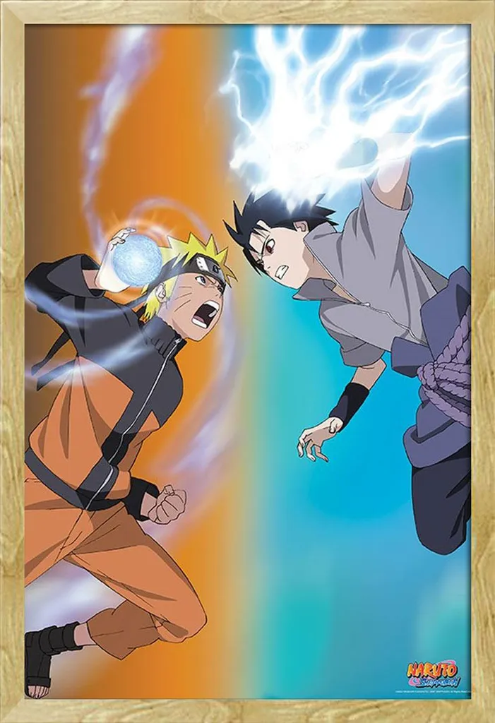 Poster Naruto vs Sasuke Cadre Shinsuke Bois et Vitre Acrylique 61x91cm