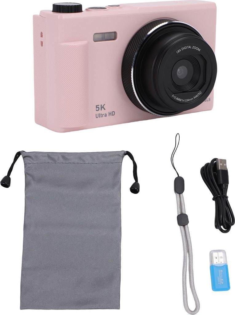 Digitalkamera 5K 75MP 18X Zoom Autofokus Vlog mit 2,8 Zoll 180° Flip-Bildschirm für Reisen Roseate