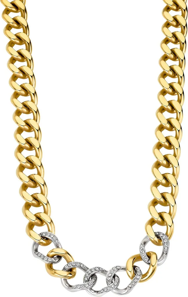 Collier femme bicolore Lotus en acier argent et or, longueur de 50 cm