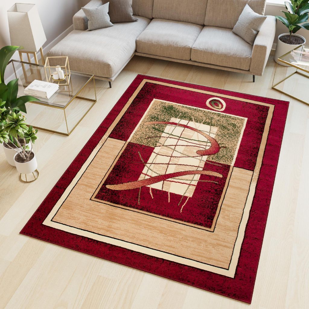 Tapiso Teppich ATLAS modern rot beige grün Wohnzimmer 120 x 170 cm