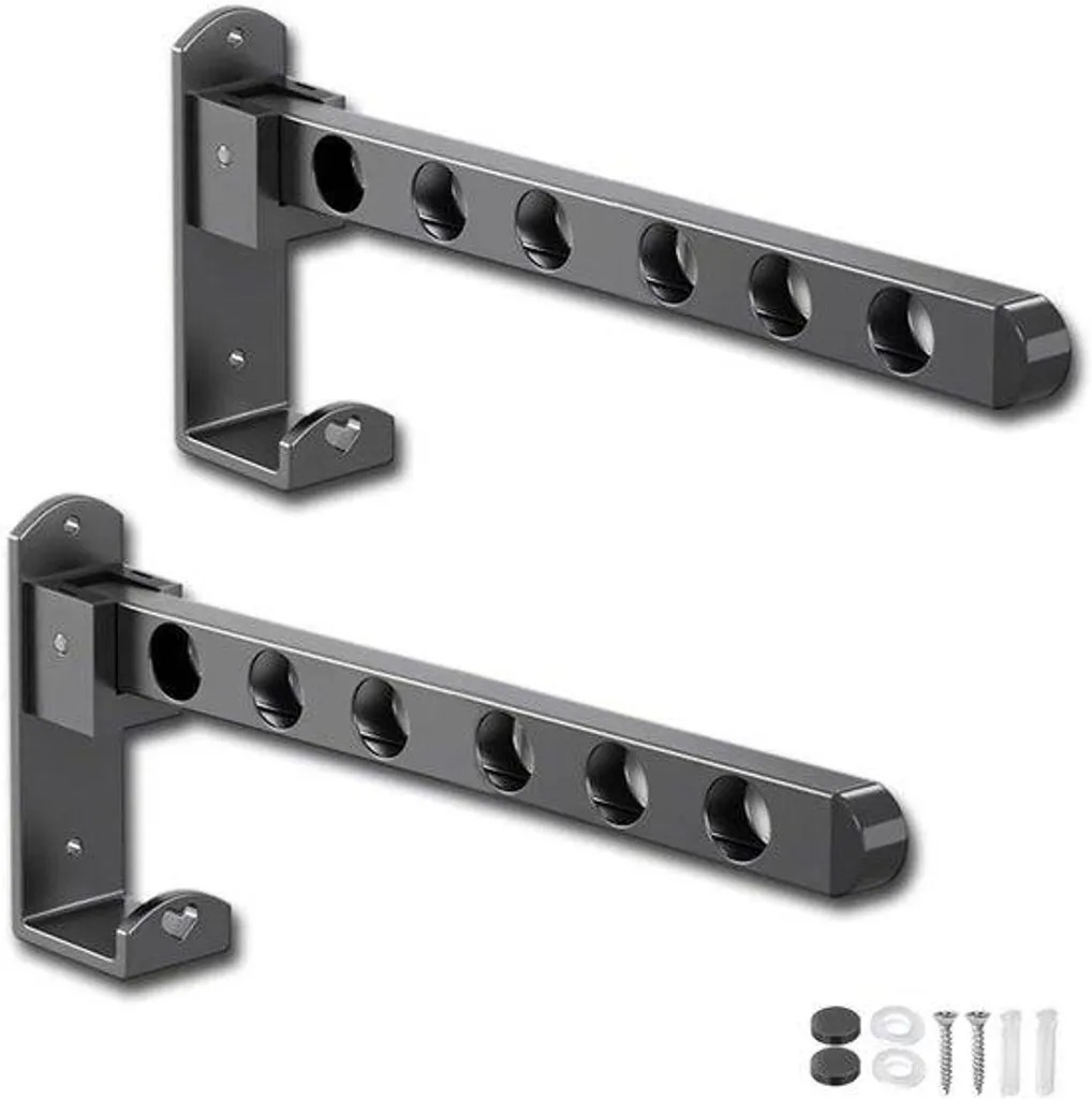 Lot de 2 patères pivotantes à 90° en métal noir pour balcon et extérieur
