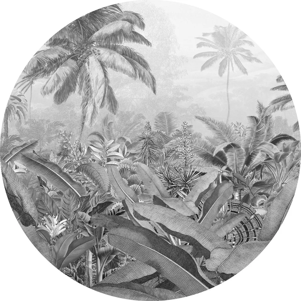 Sanders & Sanders fotomurale autoadhesivo tondo tropicale grigio Ø 125 cm