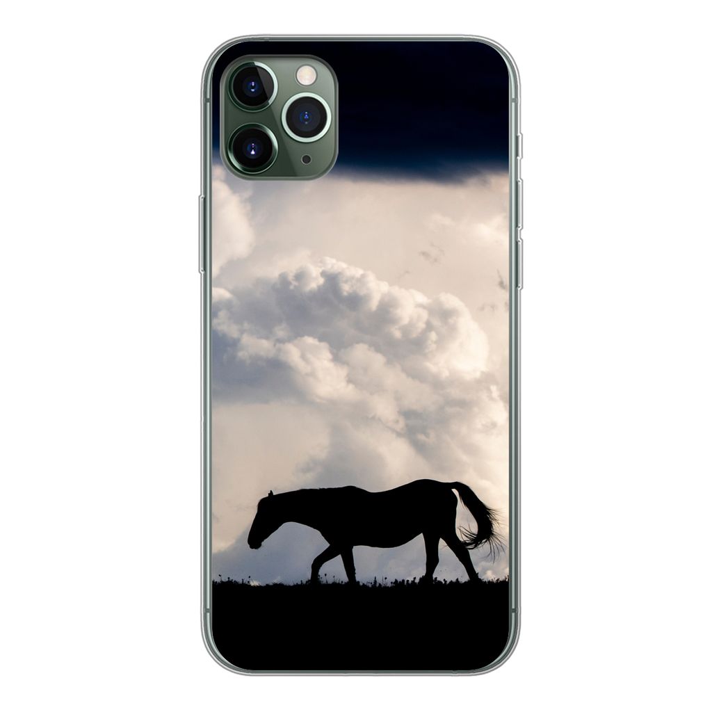 MuchoWow Handyhülle Schutzhülle Hülle für iPhone 11 Pro Max Pferd - Wolken - Schatten Silikon Softcase Handy Hülle - Schutz