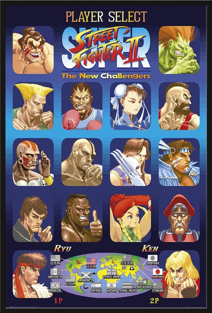 Décoration murale Street Fighter : Poster New Challengers et cadre noir