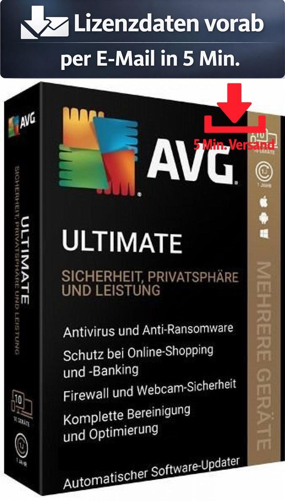 AVG Ultimate (10 Divece - 3 Jahre) ESD Antivirus Sicherheit 5 Min. Versand als Download per Mail