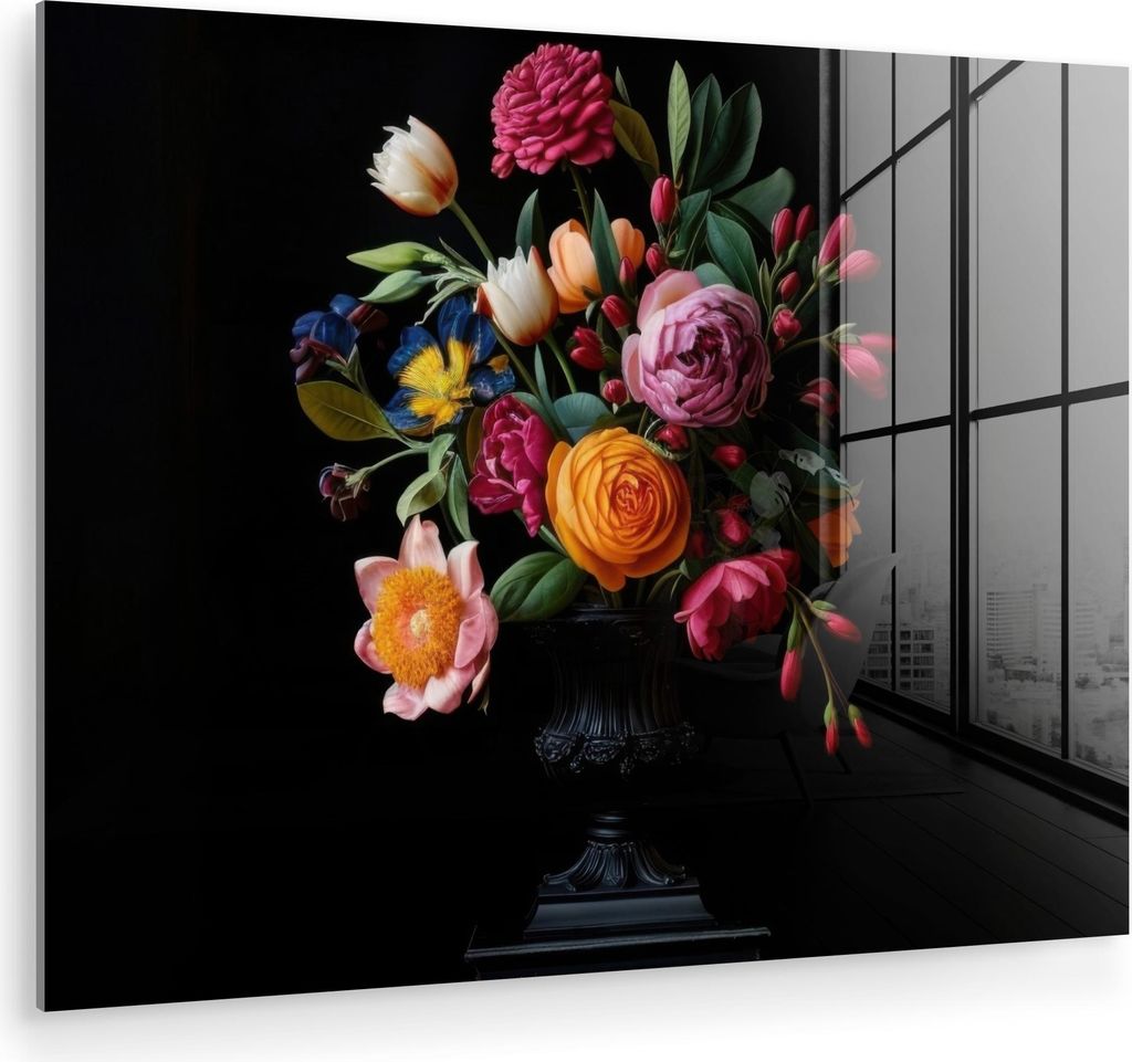 MuchoWow Glasbilder - Bilder auf Wandbild - Foto auf Glas Blumenstrauß - Romantisch - Farbenfroh 40x30 cm Wanddekoration aus Glas - Acrylglasbild ...