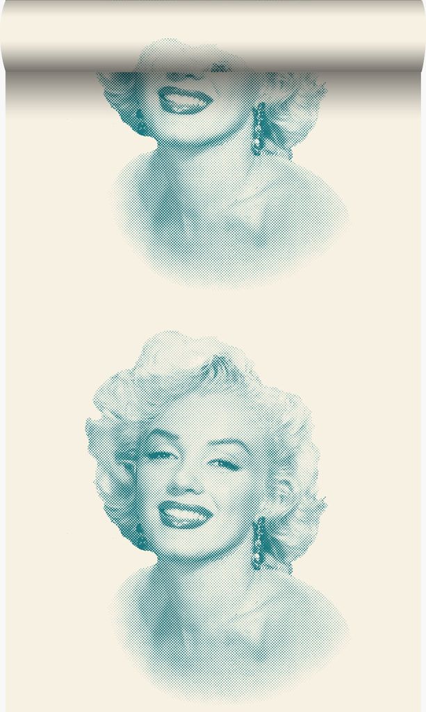 Origin Wallcoverings Tapete Marilyn Monroe Weiß und Türkis 53 cm x 10.05 m