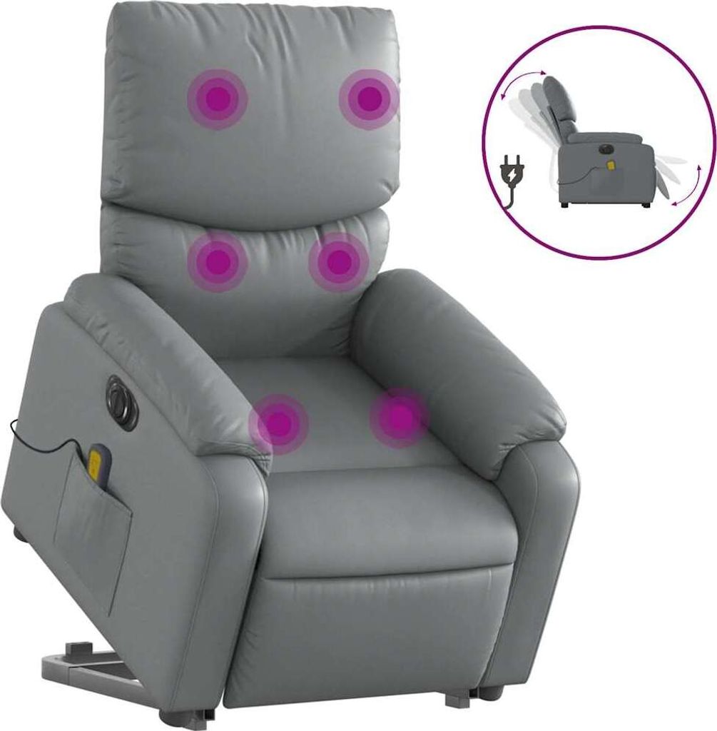 vidaXL Massagesessel mit Aufstehhilfe Elektrisch Grau Kunstleder
