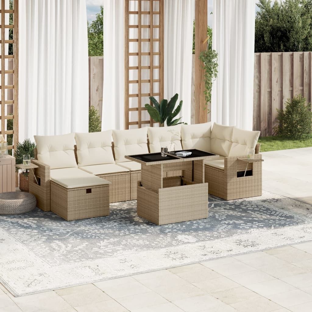 "Rabatt" 8-tlg. Garten-Sofagarnitur - mit sofa - mit Kissen Beige Poly Rattan - Lounge-Dining set CC10691