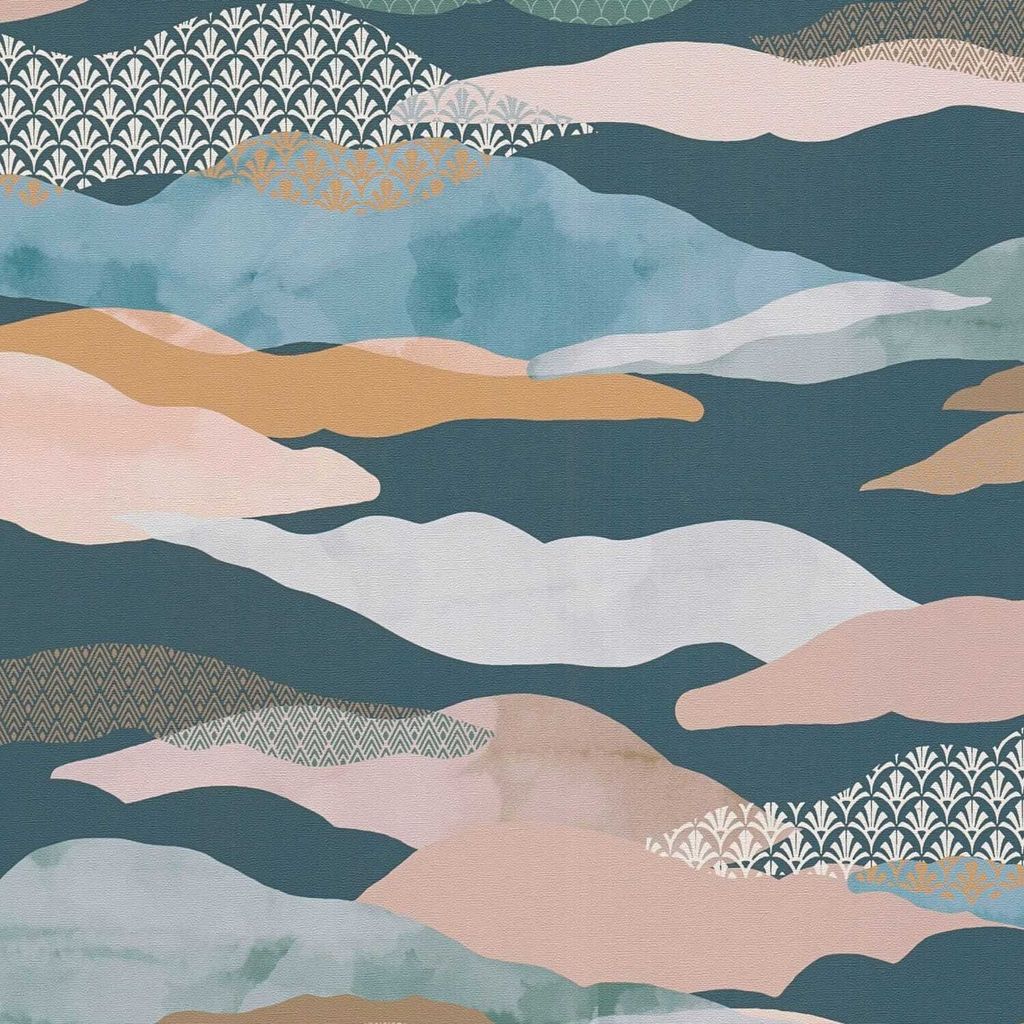 Profhome 396994-GU Grafik Vliestapete Design matt blau grün rosa braun 5,33 m2