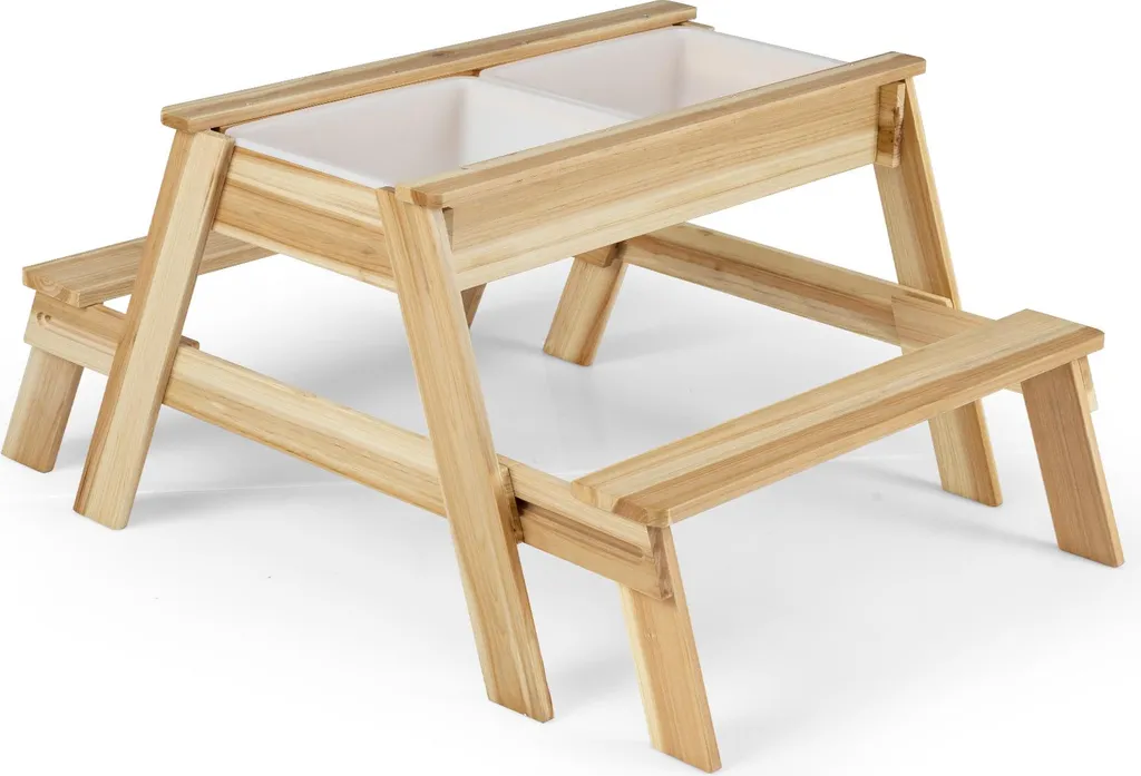 Table de Pique-nique Enfants 2 en 1 en Bois avec 2 Bacs de Jeu Intégrés