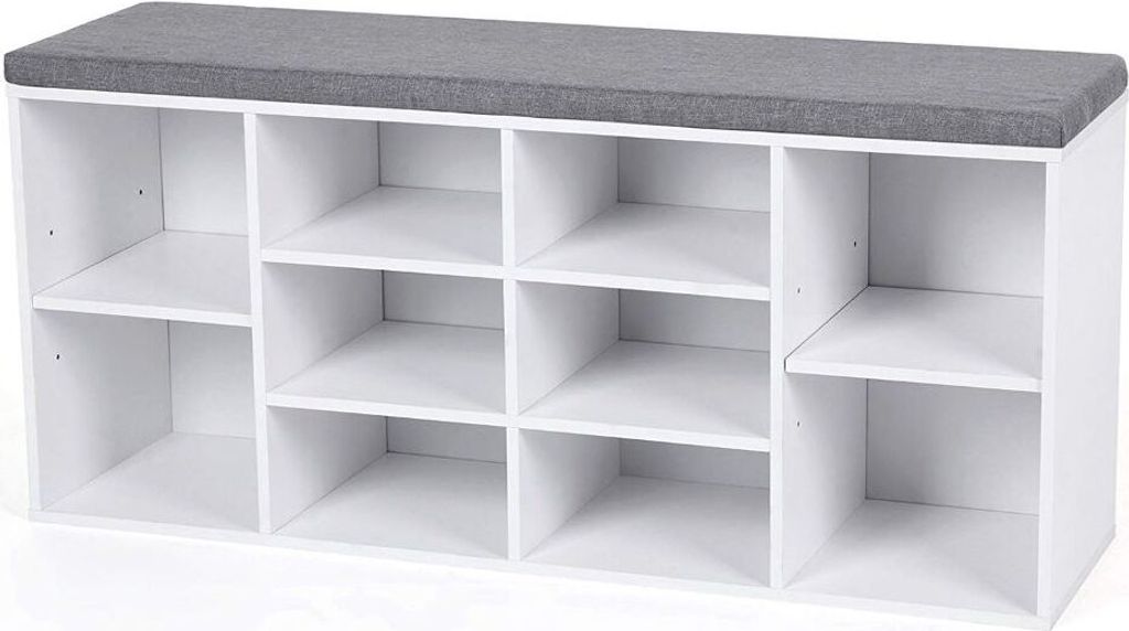 ACAZA Schuhregal - Schuhschrank - Schuhbank mit Sitzkissen - Schuhbank - Weiß/Grau